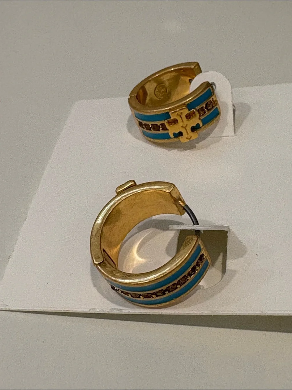 Tory Burch Kira Blue Enamel Huggie Hoop Earrings